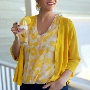 NWT Cabi Front Porch Yellow Floral Sleeveless Blouse in Lemonade Print S…